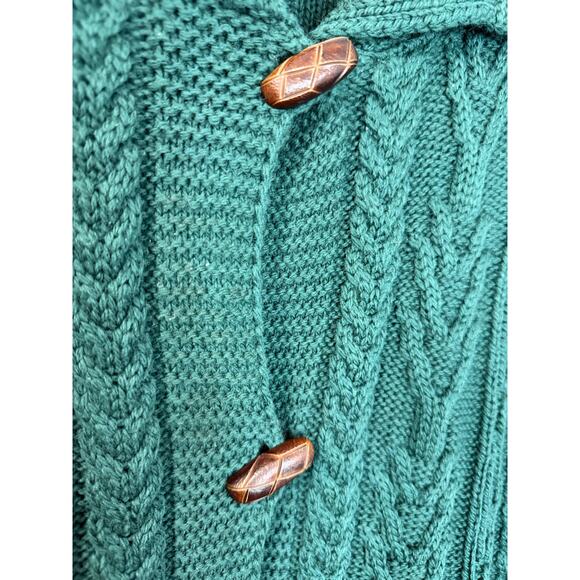 Aran Crafts Merino Wool Green Cable Knit Fisherman Ireland Cardigan Women's XL - Picture 5 of 11